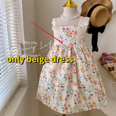 Νέο καλοκαιρινό φόρεμα για κοριτσάκι τετράγωνο γιακά αμάνικο γαλάζιο φλοράλ φόρεμα δαντέλα Πριγκίπισσα Παιδικά ρούχα E773