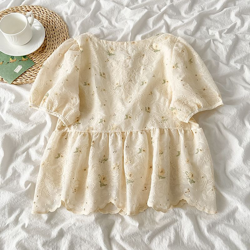 Moteriški marškiniai Laisvalaikio gėlėmis puoštos rankovės Mielos mielos korėjietiško stiliaus mados Visiems tinka kasdienis pagrindinis dizainas studentams Retro konkursas