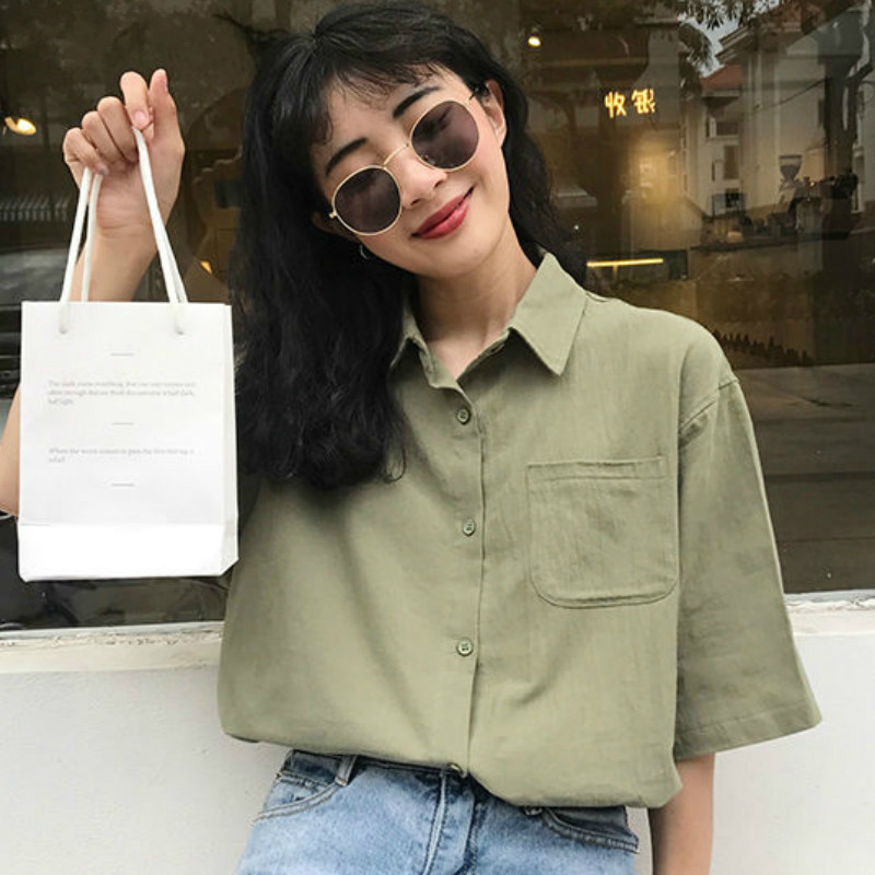 Női ingek Simple Hot Sale Divat Női Ruházat Új nyári Top Diák Lovely Girl 2XL Laza Harajuku Preppy Stílus Kawaii Ins