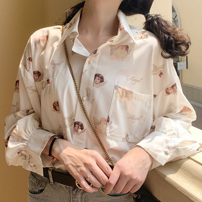 Dámske košele s potlačou, elegantný golier s gombíkmi, retro štýl, Harajuku, študentské denné oblečenie, horúci výpredaj, ležérne blúzky, streetwear, jarné dámske oblečenie