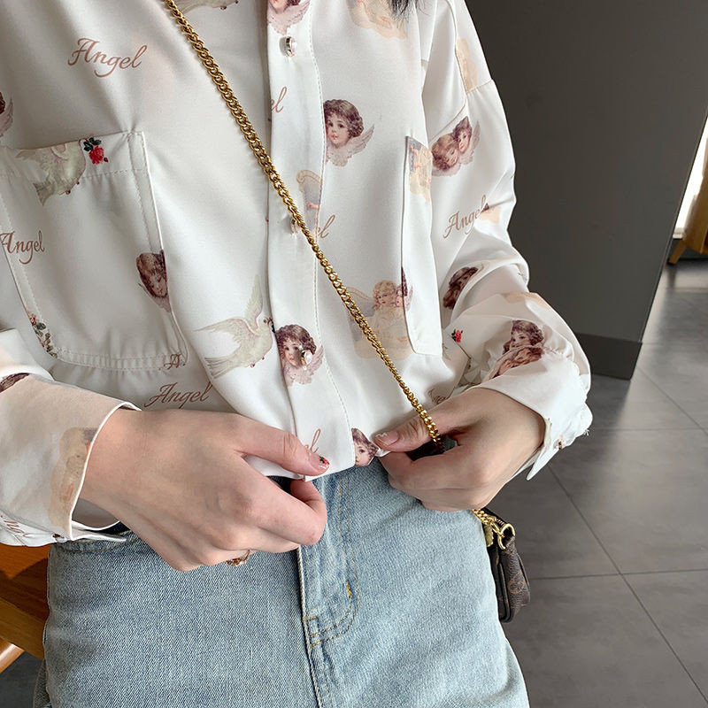 Dámske košele s potlačou, elegantný golier s gombíkmi, retro štýl, Harajuku, študentské denné oblečenie, horúci výpredaj, ležérne blúzky, streetwear, jarné dámske oblečenie