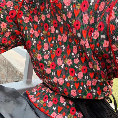 Dámske košele s dlhým rukávom a retro kvetinovým vzorom, kórejský štýl, základné streetwear, voľnočasové oblečenie, dievčenské vintage topy