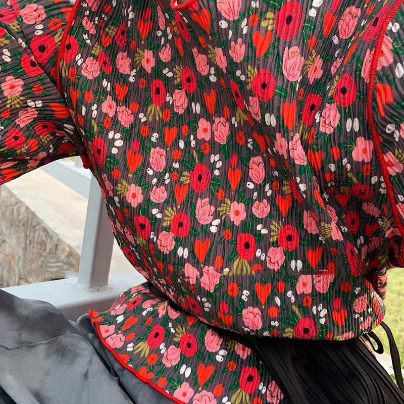 Dámske košele s dlhým rukávom a retro kvetinovým vzorom, kórejský štýl, základné streetwear, voľnočasové oblečenie, dievčenské vintage topy