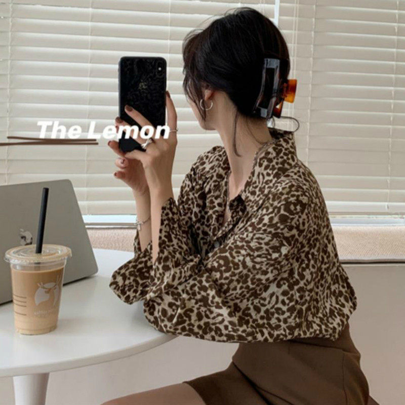 Košulje s leopardom Ženske široke retro jesenske trendi ženske bluze s dugim rukavima Ulična odjeća za sve kombinacije Ženske šik majice Nova moda Vruće