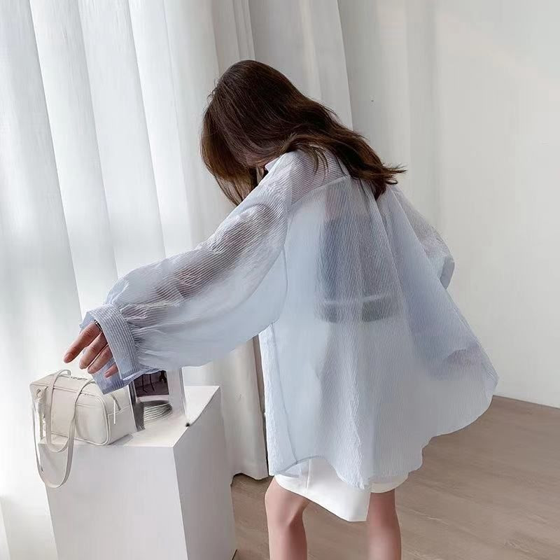 Női ingek, hosszú ujjú, bő, csíkos, retro divatos, összjátékos Bf alkalmi, édes tini lány felsők nyári napálló Ulzzang Chic Ins