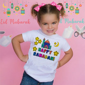 Happy Ramadan Mubarak Print Bērnu apģērbi Zēnu Meitenes T-krekls Eid Ramadan Bērnu T krekls Īsām piedurknēm Islāma musulmaņu apģērba topi
