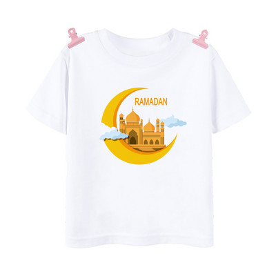 Happy Ramadan Mubarak Print Bērnu apģērbi Zēnu Meitenes T-krekls Eid Ramadan Bērnu T krekls Īsām piedurknēm Islāma musulmaņu apģērba topi