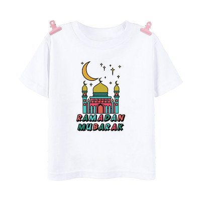 Happy Ramadan Mubarak Print Bērnu apģērbi Zēnu Meitenes T-krekls Eid Ramadan Bērnu T krekls Īsām piedurknēm Islāma musulmaņu apģērba topi