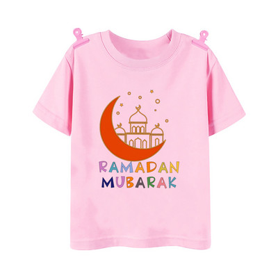 Happy Ramadan Mubarak Print Bērnu apģērbi Zēnu Meitenes T-krekls Eid Ramadan Bērnu T krekls Īsām piedurknēm Islāma musulmaņu apģērba topi