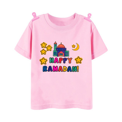 Happy Ramadan Mubarak Print Bērnu apģērbi Zēnu Meitenes T-krekls Eid Ramadan Bērnu T krekls Īsām piedurknēm Islāma musulmaņu apģērba topi