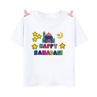 Happy Ramadan Mubarak Print Bērnu apģērbi Zēnu Meitenes T-krekls Eid Ramadan Bērnu T krekls Īsām piedurknēm Islāma musulmaņu apģērba topi