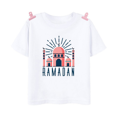 Happy Ramadan Mubarak Print Bērnu apģērbi Zēnu Meitenes T-krekls Eid Ramadan Bērnu T krekls Īsām piedurknēm Islāma musulmaņu apģērba topi