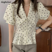 Γυναικείο πουκάμισο με κουκκίδες Summer Folds Leisure All-Match Δημοφιλή αισθητική νεανική μόδα Κομψό ρετρό γυναικείο κορεάτικο στιλ