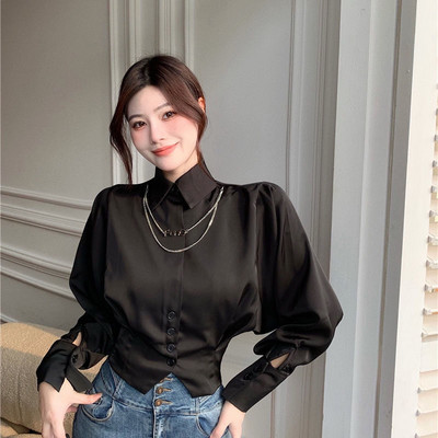 Női ing tavaszi denevérszárny ujjú, gombos kivitel Elegáns irodai női Camisas Mujer divat, stílusos klasszikus, kecses BF