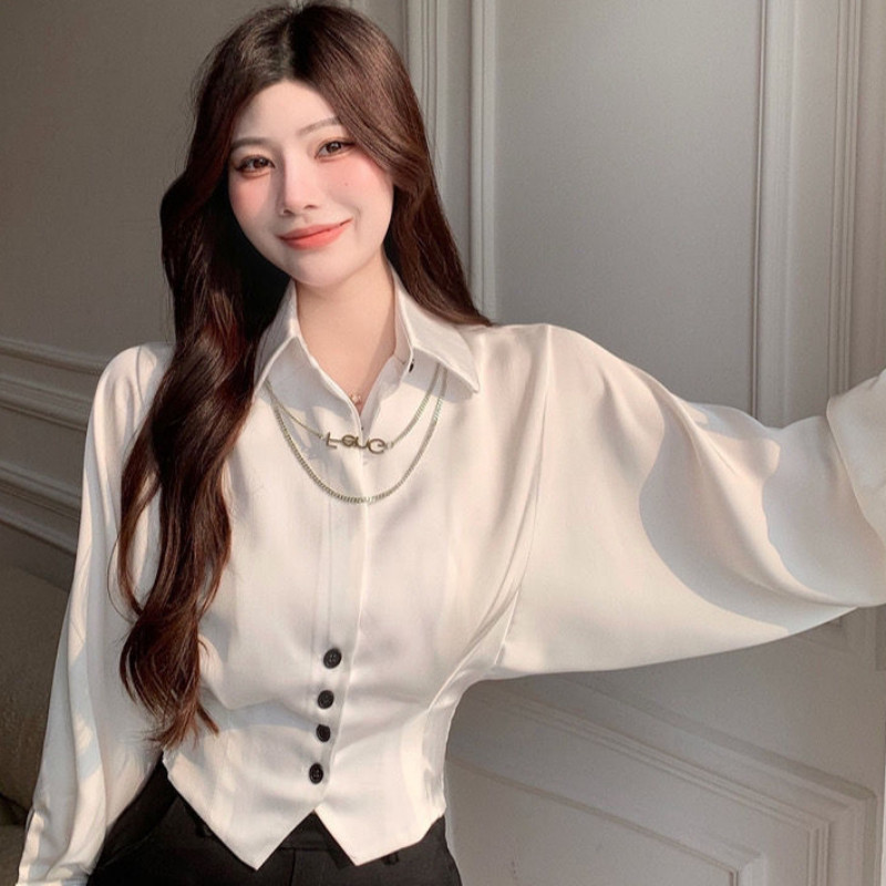 Női ing tavaszi denevérszárny ujjú, gombos kivitel Elegáns irodai női Camisas Mujer divat, stílusos klasszikus, kecses BF