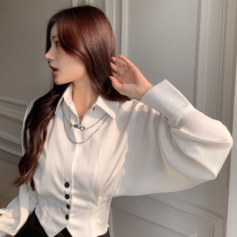 Női ing tavaszi denevérszárny ujjú, gombos kivitel Elegáns irodai női Camisas Mujer divat, stílusos klasszikus, kecses BF