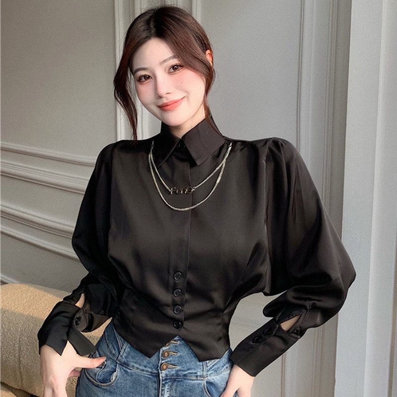 Női ing tavaszi denevérszárny ujjú, gombos kivitel Elegáns irodai női Camisas Mujer divat, stílusos klasszikus, kecses BF