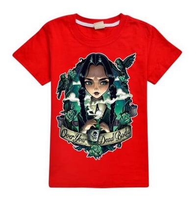 Mergaičių rūbai berniukams Tee Kostiumai Kawaii Summer Kids Cosplay Trečiadienis Addams Family Top marškinėliai trumpomis rankovėmis Medvilniniai marškinėliai