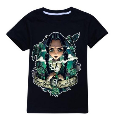 Mergaičių rūbai berniukams Tee Kostiumai Kawaii Summer Kids Cosplay Trečiadienis Addams Family Top marškinėliai trumpomis rankovėmis Medvilniniai marškinėliai