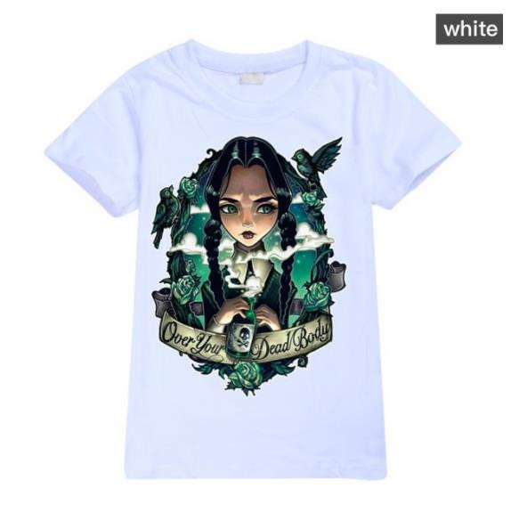 Mergaičių rūbai berniukams Tee Kostiumai Kawaii Summer Kids Cosplay Trečiadienis Addams Family Top marškinėliai trumpomis rankovėmis Medvilniniai marškinėliai