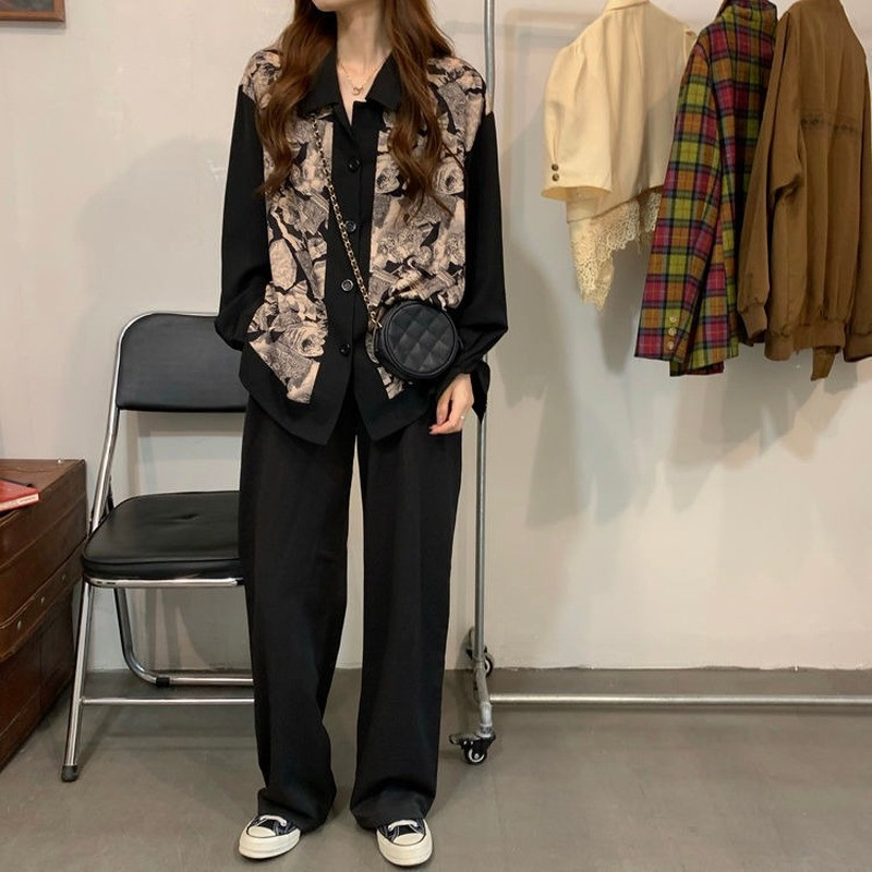 Dámske jesenné retro blúzky s dlhým rukávom a potlačou v kórejskom štýle, streetwear, vintage štýl, voľné