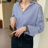 Női ingek Aszimmetrikus Csíkos tavaszi új dizájn BF Cool All-match Basic Retro Casual Рубашки College Ins Koreai Stílus Gyengéd