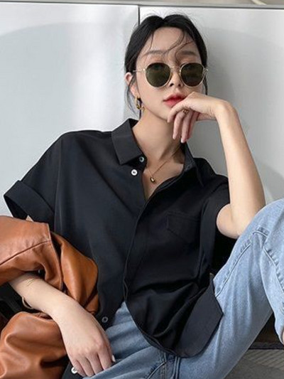 Dámske košele, jednofarebné, s vreckami, tenké, základné, jednoduché, elegantné, retro, univerzálne, streetwear, štýlové, útulné, elegantné, kórejské, outfity