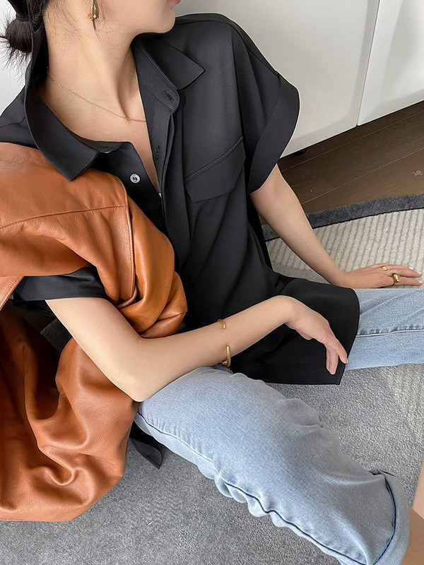 Dámske košele, jednofarebné, s vreckami, tenké, základné, jednoduché, elegantné, retro, univerzálne, streetwear, štýlové, útulné, elegantné, kórejské, outfity