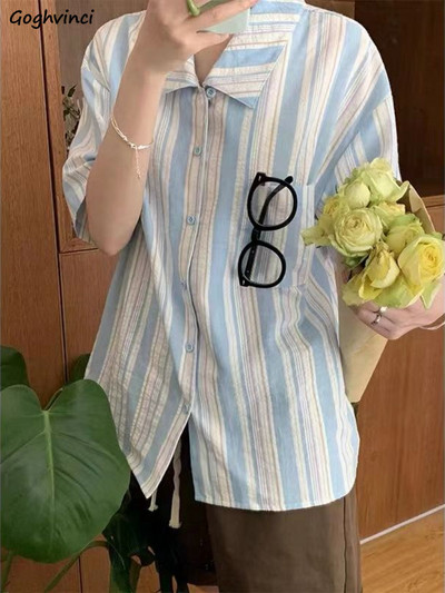 Dámske letné pruhované košele s golierom, študentský dizajn, elegantný kórejský štýl, camisas mujer, móda, horúci výpredaj pre ženy