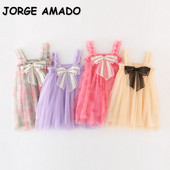 Nova ljetna haljina za djevojčice s četvrtastim ovratnikom boje marelice ljubičasta ružičasta sling bez rukava s mašnom Princess haljina dječja odjeća E22502