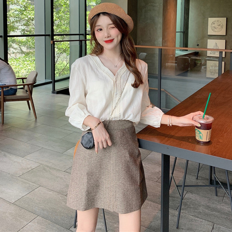 Dámske košele, jednofarebné, vintage, s výstrihom do V, 3XL, nafúknuté rukávy, kórejský štýl, Harajuku, elegantné, Ulzzang, letné, šik, Kawaii, nové