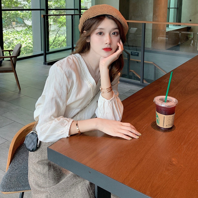 Dámske košele, jednofarebné, vintage, s výstrihom do V, 3XL, nafúknuté rukávy, kórejský štýl, Harajuku, elegantné, Ulzzang, letné, šik, Kawaii, nové