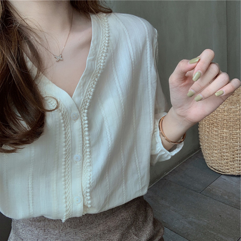 Dámske košele, jednofarebné, vintage, s výstrihom do V, 3XL, nafúknuté rukávy, kórejský štýl, Harajuku, elegantné, Ulzzang, letné, šik, Kawaii, nové