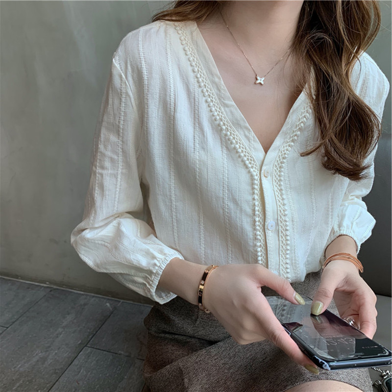 Dámske košele, jednofarebné, vintage, s výstrihom do V, 3XL, nafúknuté rukávy, kórejský štýl, Harajuku, elegantné, Ulzzang, letné, šik, Kawaii, nové