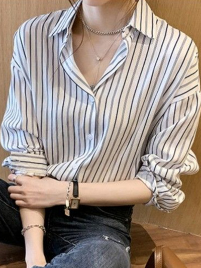 Košulje Ženske prugaste Ravne Cool Basic Retro Design Raznolika ulična odjeća Ležerna Nježan šik korejski stil College Mujer Proljeće