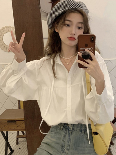 Moteriški marškiniai Valgomasis medžio grybas Solid Design Kawaii Sweet Retro Gentle College Рубашки Mujer Casual Basic, viskas tinkama Holiday Ins