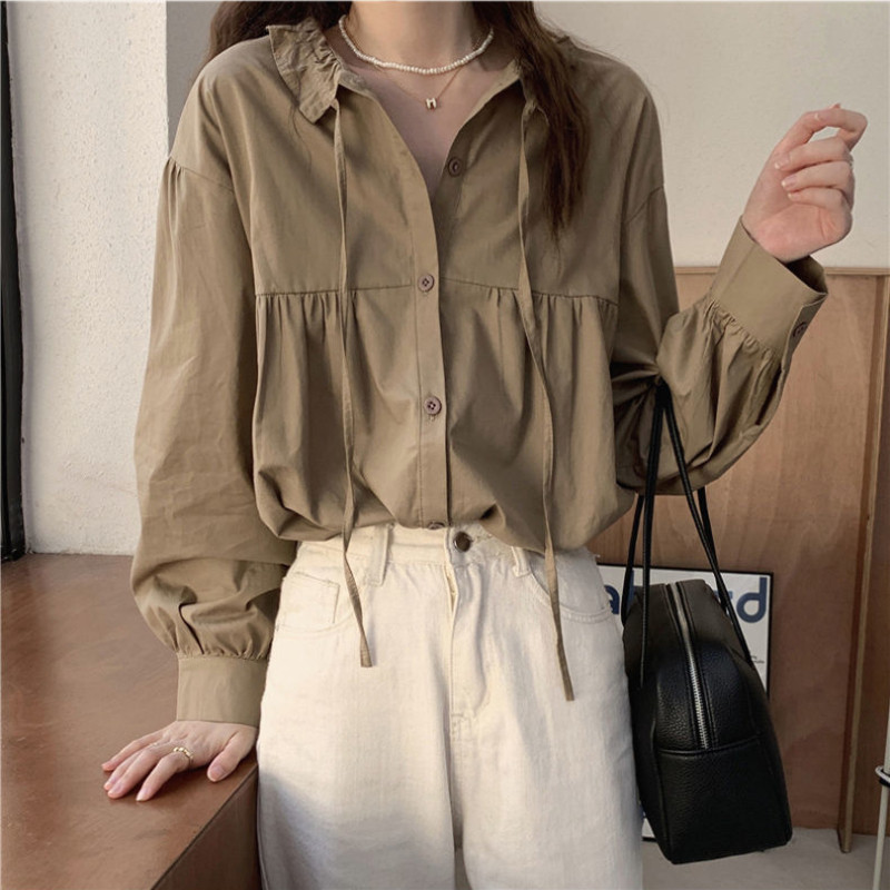 Moteriški marškiniai Valgomasis medžio grybas Solid Design Kawaii Sweet Retro Gentle College Рубашки Mujer Casual Basic, viskas tinkama Holiday Ins