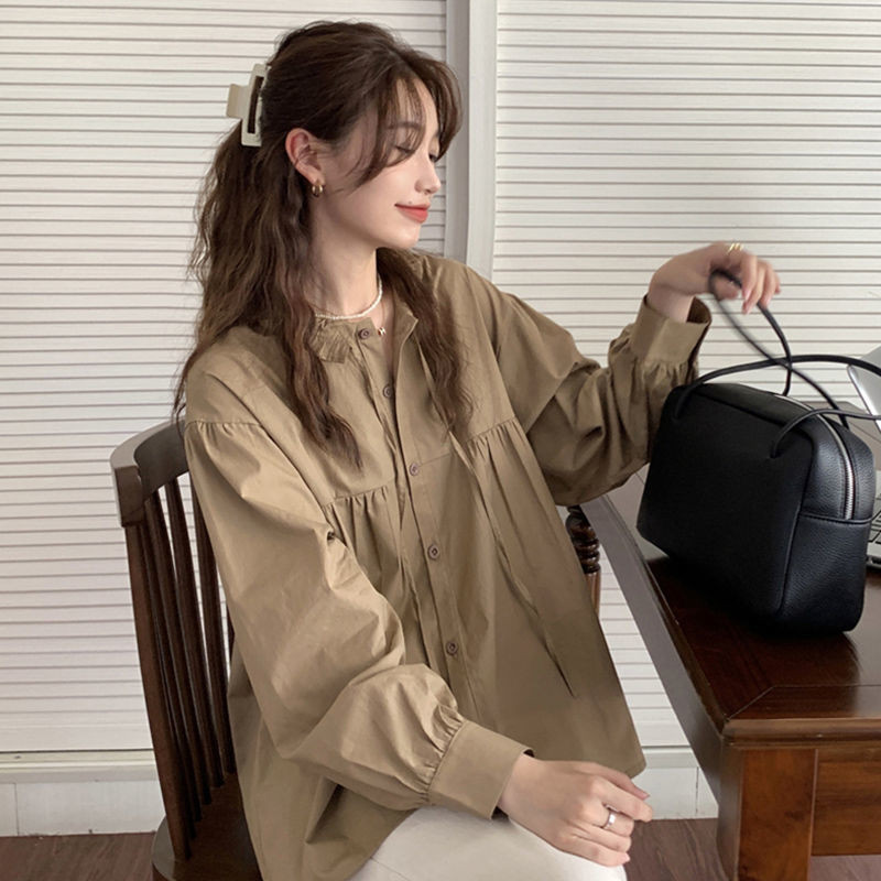 Moteriški marškiniai Valgomasis medžio grybas Solid Design Kawaii Sweet Retro Gentle College Рубашки Mujer Casual Basic, viskas tinkama Holiday Ins