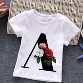 Unisex Summer New T-shirt Μόδα Alphabet Tshirts για κορίτσια Harajuku Retro Boy Tshirt Flowers Element Ωραίο παιδικό μπλουζάκι με στρογγυλή λαιμόκοψη