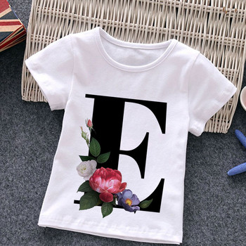 Unisex Summer New T-shirt Μόδα Alphabet Tshirts για κορίτσια Harajuku Retro Boy Tshirt Flowers Element Ωραίο παιδικό μπλουζάκι με στρογγυλή λαιμόκοψη