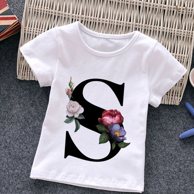 Unisex Summer New T-shirt Μόδα Alphabet Tshirts για κορίτσια Harajuku Retro Boy Tshirt Flowers Element Ωραίο παιδικό μπλουζάκι με στρογγυλή λαιμόκοψη