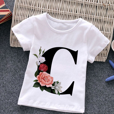 Unisex Summer New T-shirt Μόδα Alphabet Tshirts για κορίτσια Harajuku Retro Boy Tshirt Flowers Element Ωραίο παιδικό μπλουζάκι με στρογγυλή λαιμόκοψη