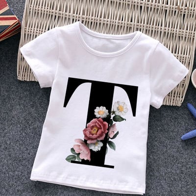 Unisex Summer New T-shirt Μόδα Alphabet Tshirts για κορίτσια Harajuku Retro Boy Tshirt Flowers Element Ωραίο παιδικό μπλουζάκι με στρογγυλή λαιμόκοψη