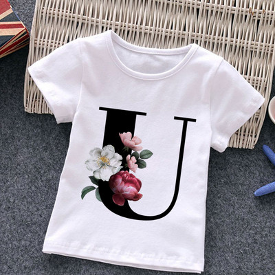 Unisex Summer New T-shirt Μόδα Alphabet Tshirts για κορίτσια Harajuku Retro Boy Tshirt Flowers Element Ωραίο παιδικό μπλουζάκι με στρογγυλή λαιμόκοψη