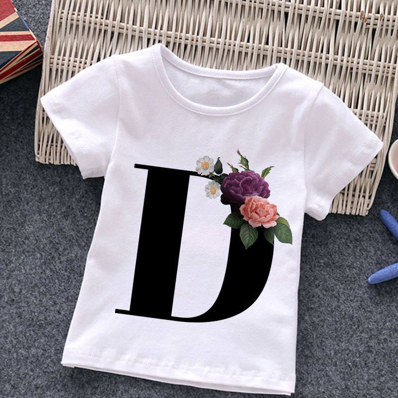 Unisex Summer New T-shirt Μόδα Alphabet Tshirts για κορίτσια Harajuku Retro Boy Tshirt Flowers Element Ωραίο παιδικό μπλουζάκι με στρογγυλή λαιμόκοψη