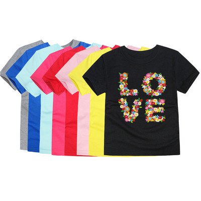 Παιδικό μπλουζάκι 2-12Y Βαμβακερά καλοκαιρινά ρούχα για κορίτσια Μικρά μπλουζάκια με κοντομάνικα μπλουζάκια Love Floral καρτούν Βρεφικά μπλουζάκια Παιδικά ρούχα