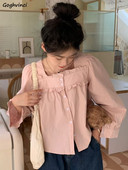 Női ing tavaszi tömör, négyzet alakú gallér, édes Kawaii, minden meccsen forró akciós diákoknak Stílusos, elegáns dizájn koreai stílus, népszerű lányok