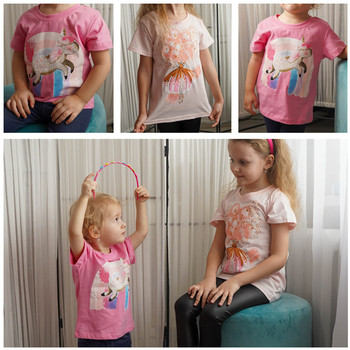 2-8 години Памучни тениски за момичета Сладки детски тениски с принт на еднорог за момичета Детски летни горнища с къс ръкав Детски дрехи