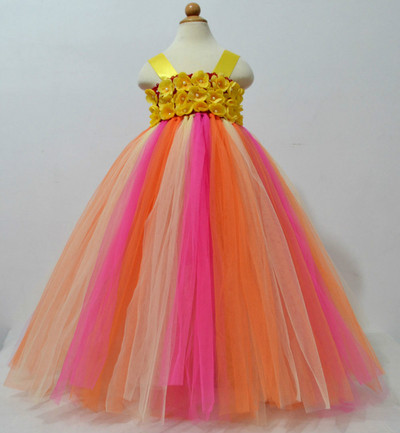 Warna Pelangi Gadis Bunga Tutu Gaun Anak Berbulu Vintage Gaun balska haljina od tila s Ikat Kepala Anak Gaun Pesta Kostum