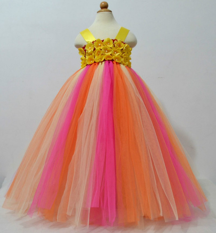 Warna Pelangi Gadis Bunga Tutu Gaun Anak Berbulu Vintage Gaun balska haljina od tila s Ikat Kepala Anak Gaun Pesta Kostum